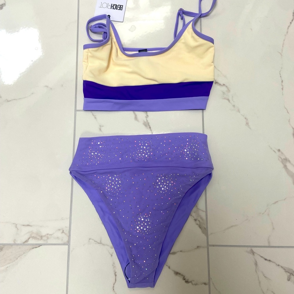 Beach Riot NWT Lavender Sparkle High Waist Bikini